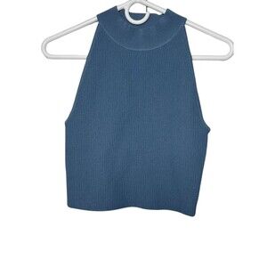 Babaton Aritzia Ribbed Halter Top Women's Medium Blue Sleeveless